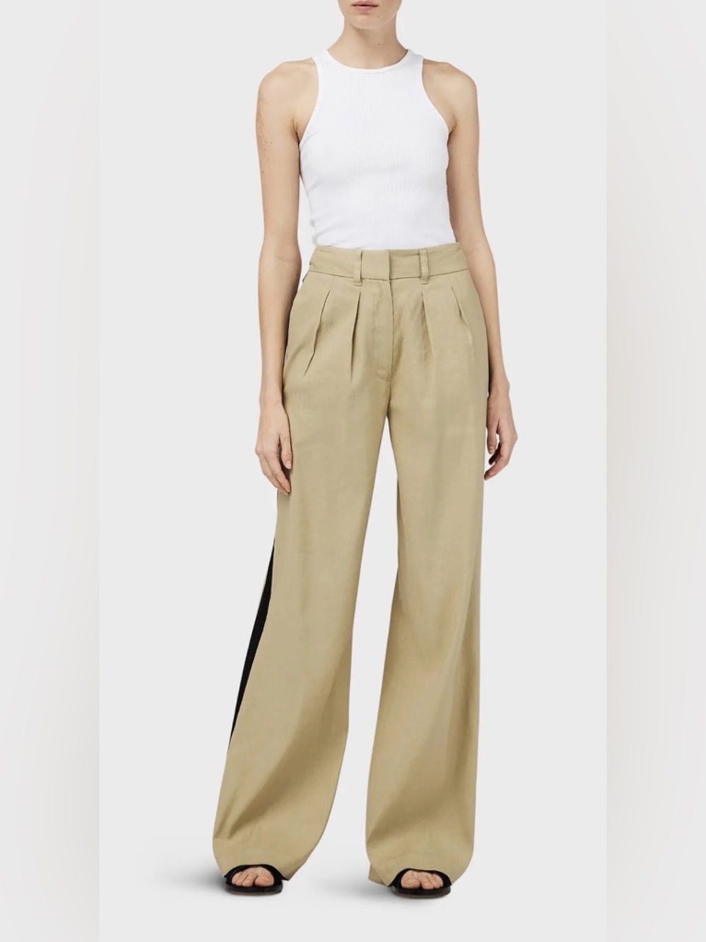Rag & Bone Shelly Khaki Wide-Leg Pleated Linen blend Trousers
